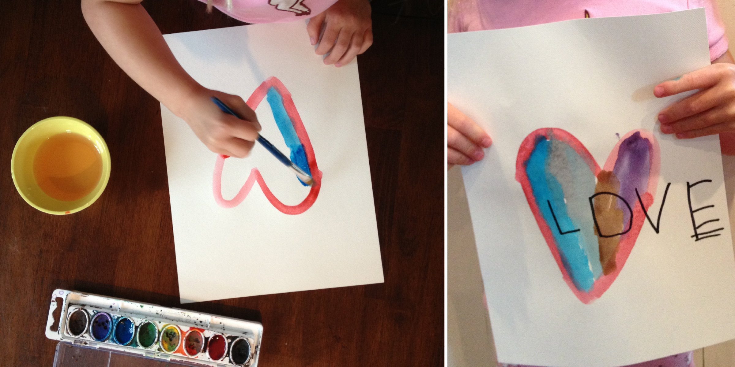 DIY watercolor love print with kids