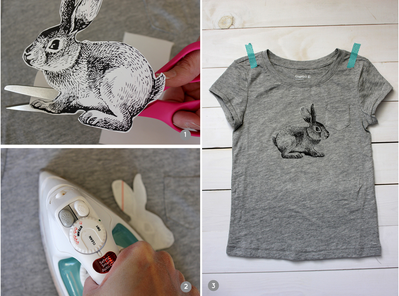 DIY Vintage Bunny Iron-on T-shirt