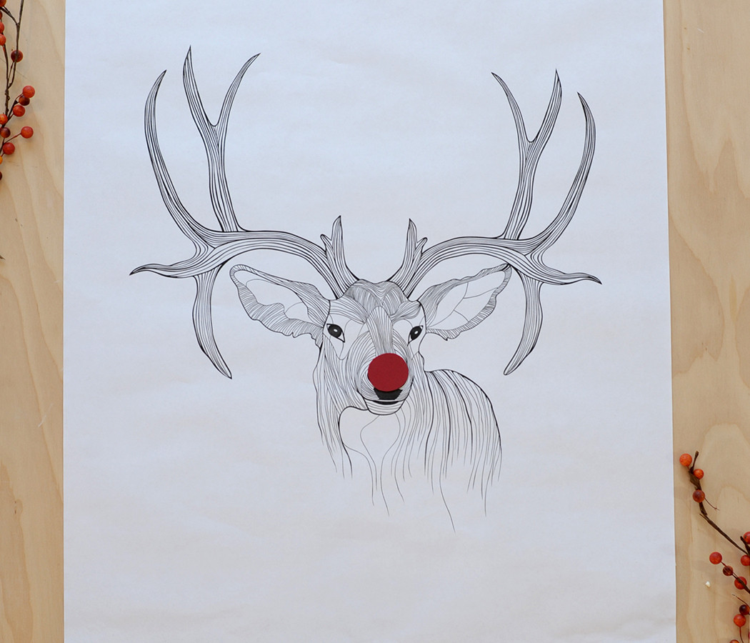 Print out this poster size reindeer for the holidays - free printable