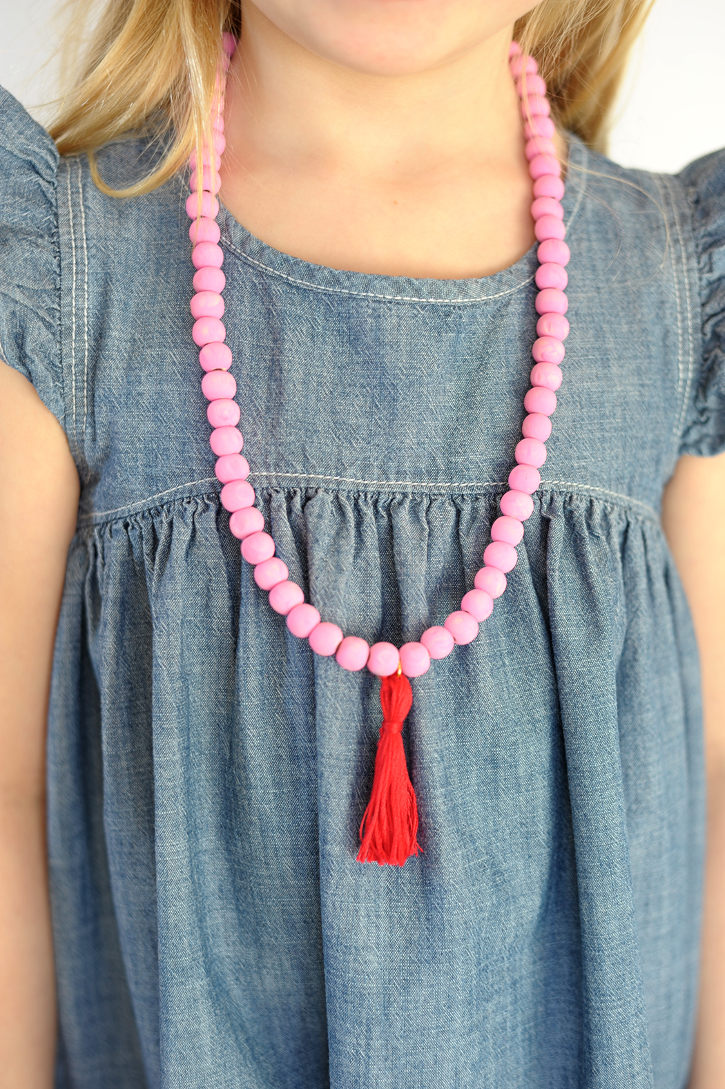 DIY Valentine Wooden Bead Tassel Necklace