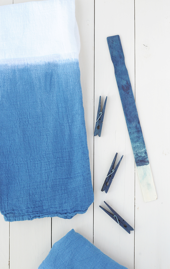 DIY indigo dip dyed dish towel