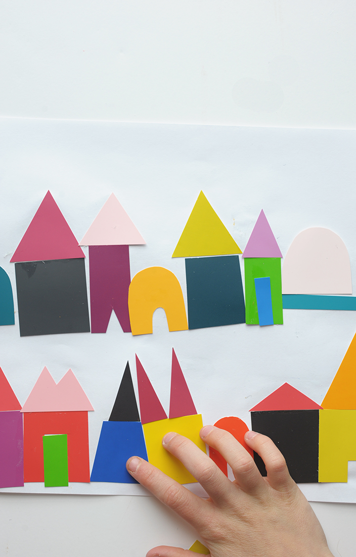 Let the kids create their own cities out of paint chips – a great kids craft idea
