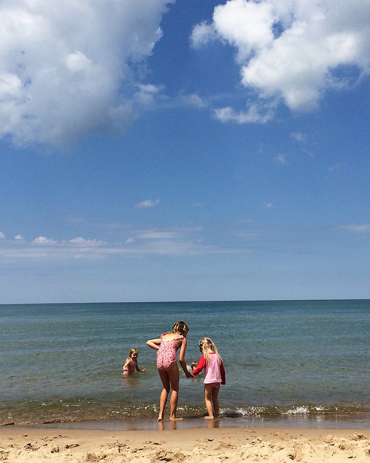 kids swimming in lake michigan