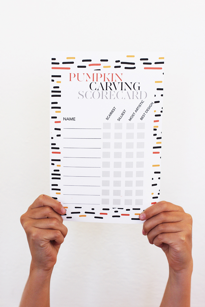 Here's a cute idea for a Halloween party – Free Printable Pumpkin Carving Scorecards