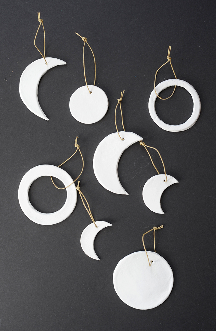 Make these modern DIY moon phase clay ornaments.