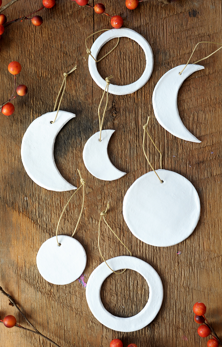 Make these simple DIY moon phase clay ornaments for Christmas.