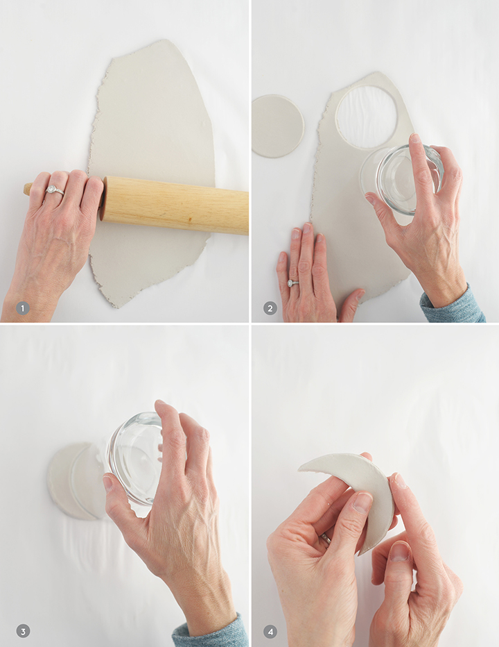 DIY moon phase clay ornaments