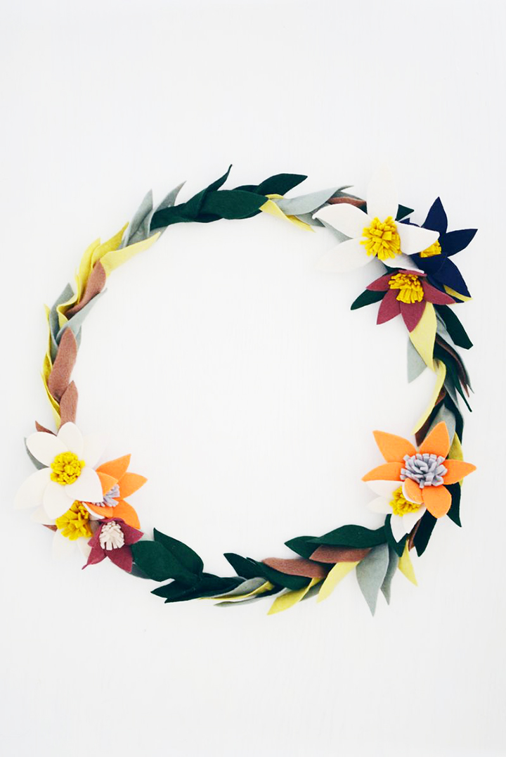 DIY felt flower wreath by A Beautiful Mess