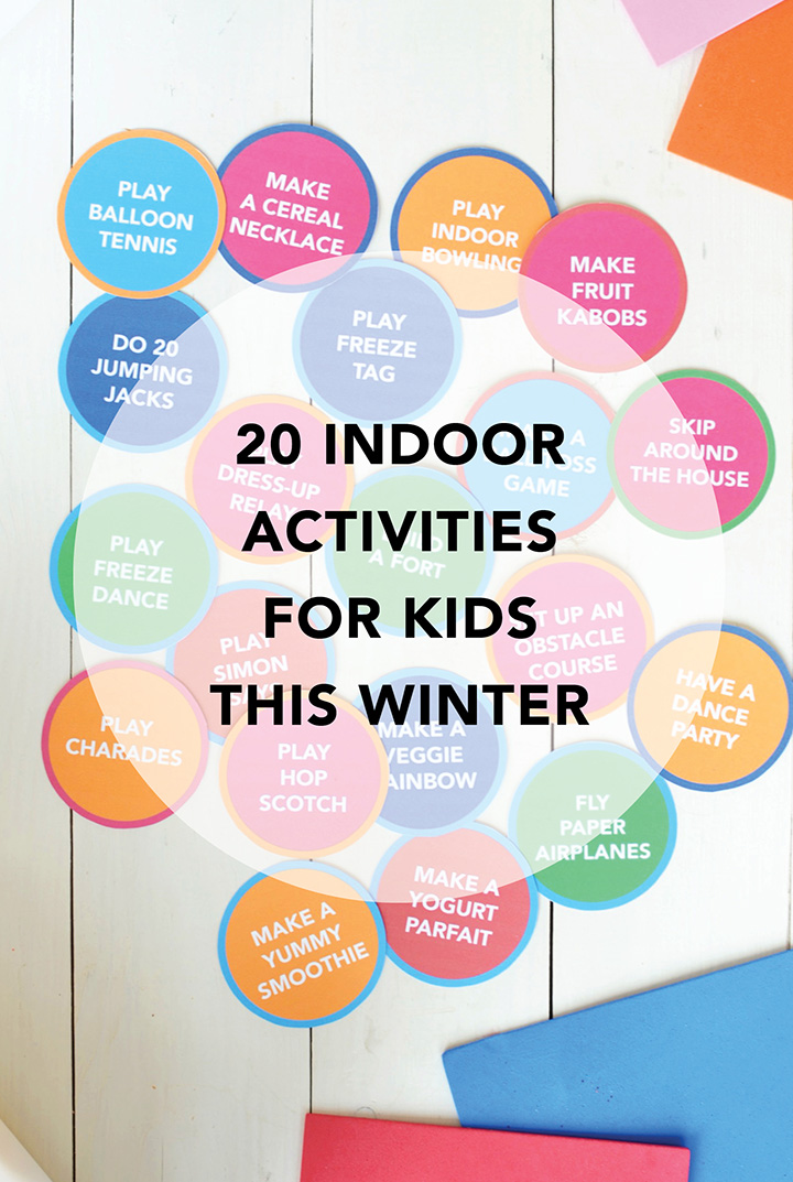 Cabin Fever? Check out this list of 20 Indoor Activities for Kids. This is a game that comes with a free printable. 
