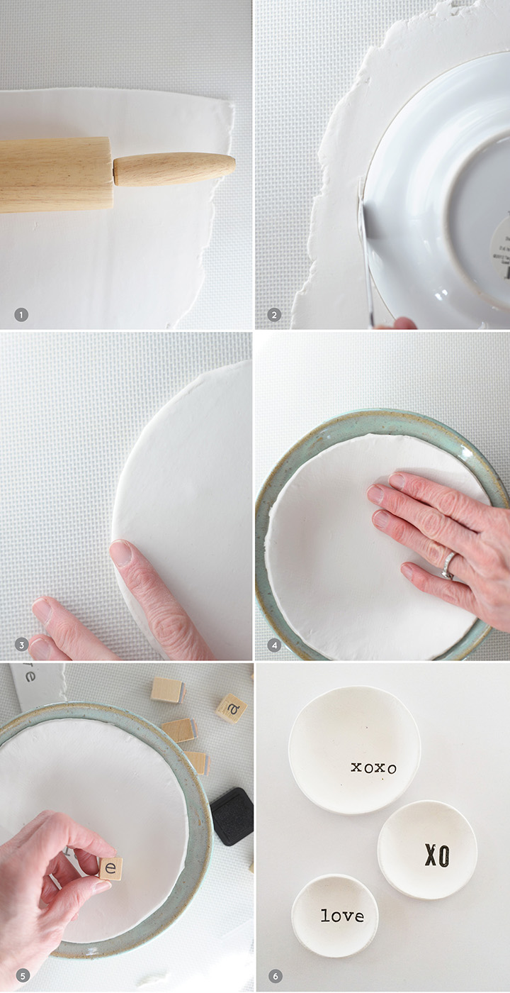 Try this easy tutorial for DIY Stamped Air Dry Clay Bowls. 