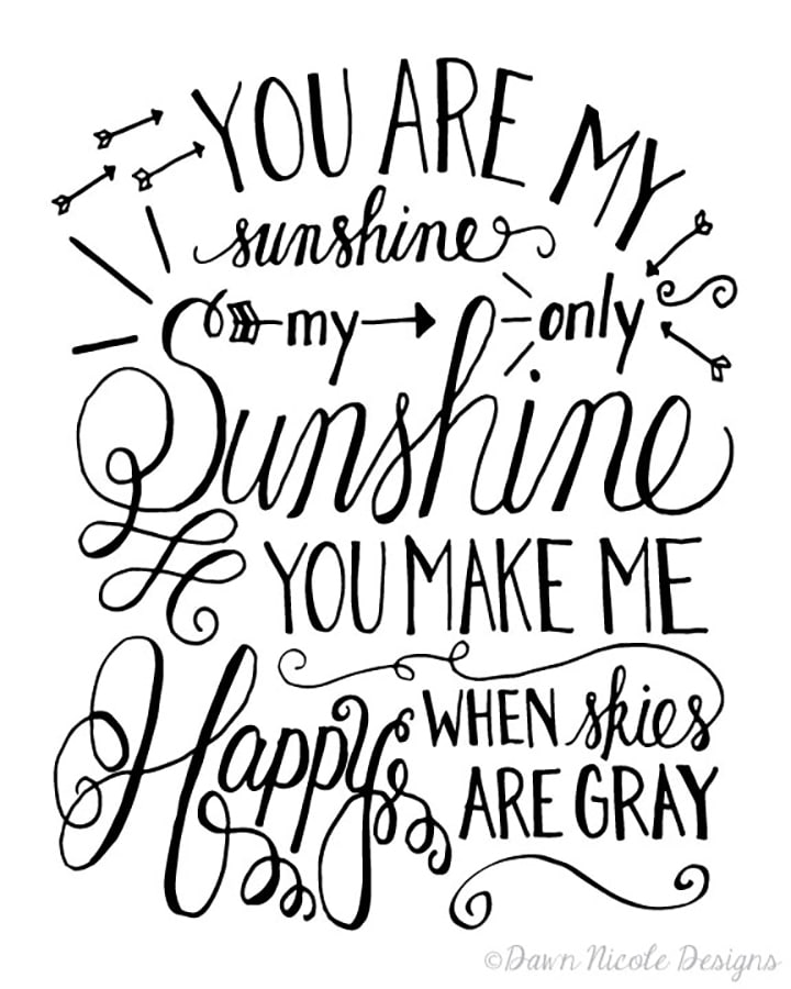 Cover Me in Sunshine lyrics printable wall art