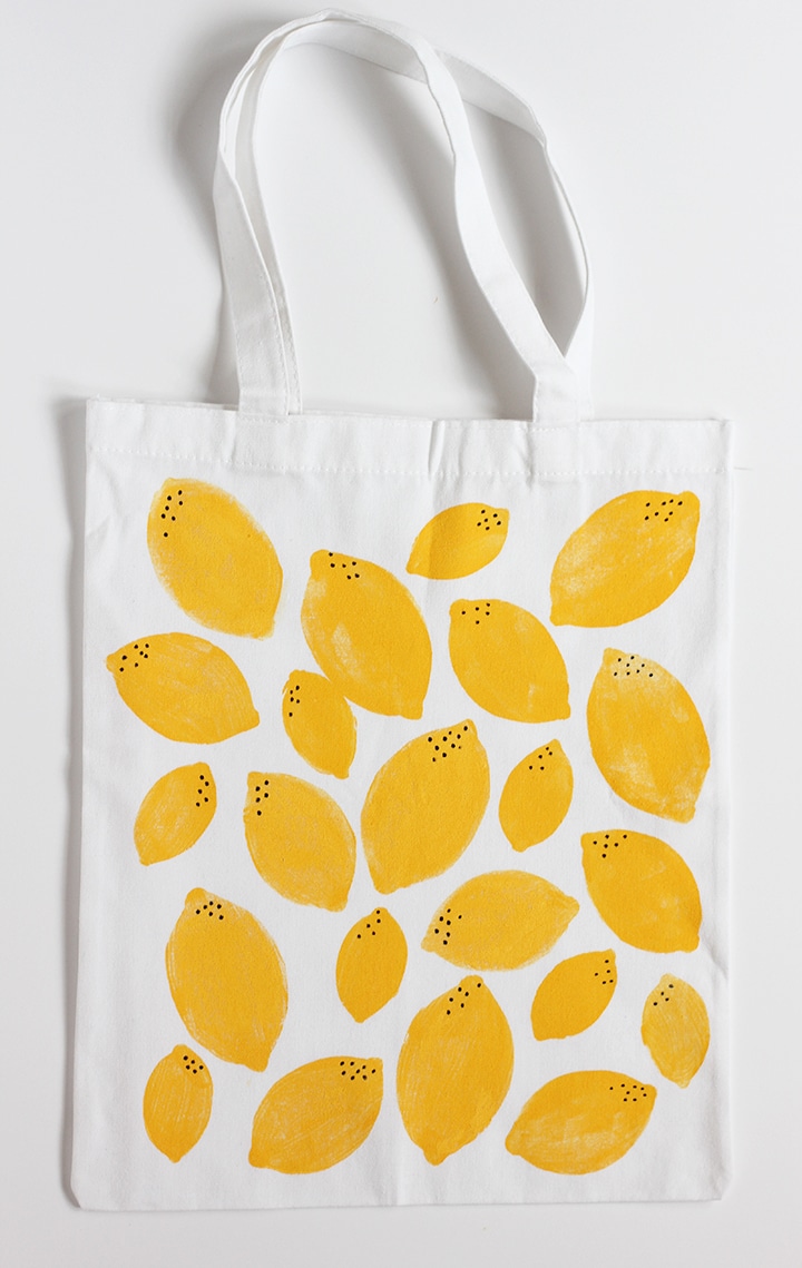 DIY Stamped Lemon Tote Bag