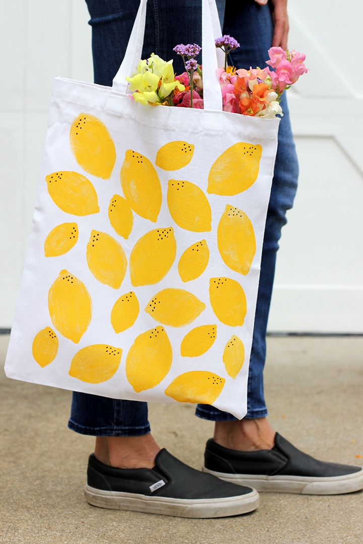 DIY Stamped Lemon Tote Bag