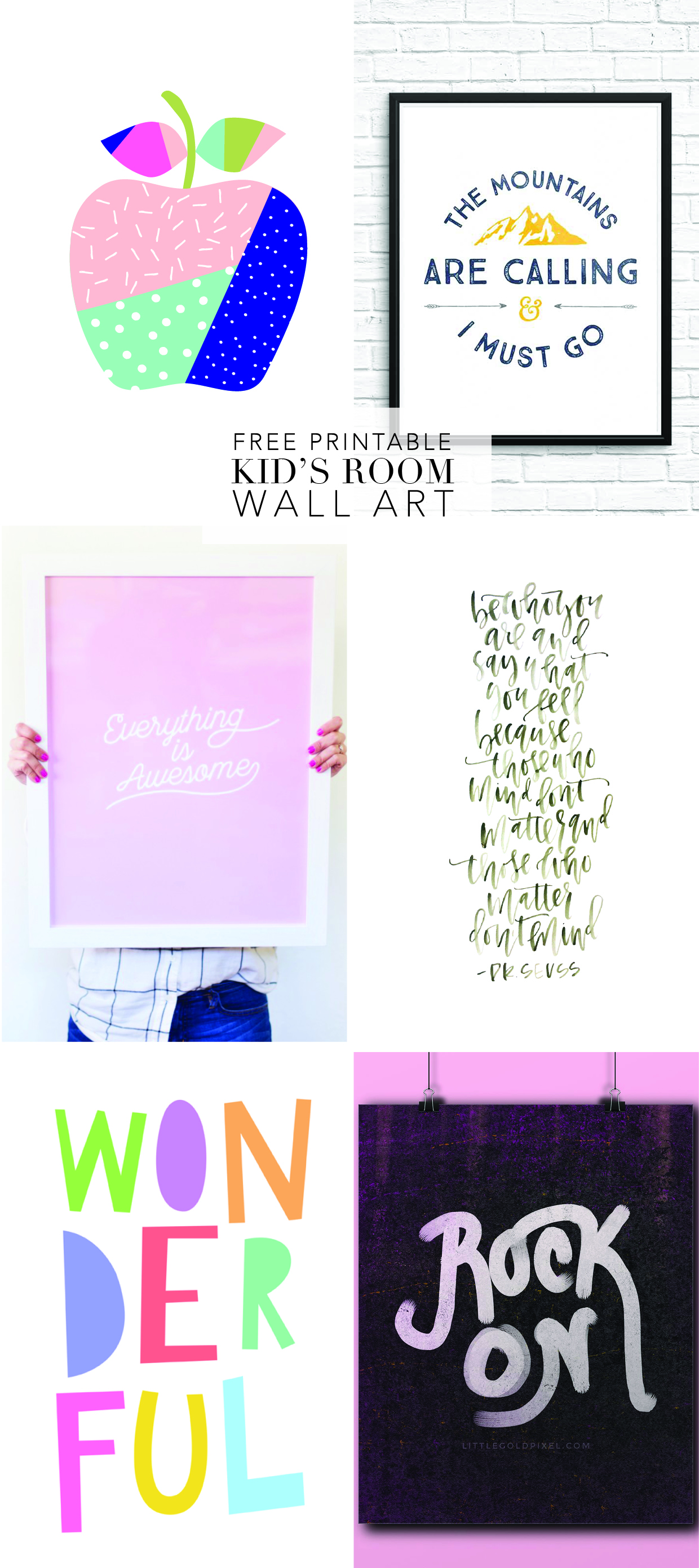 A roundup of some of our favorite Free Printable Kids Room 