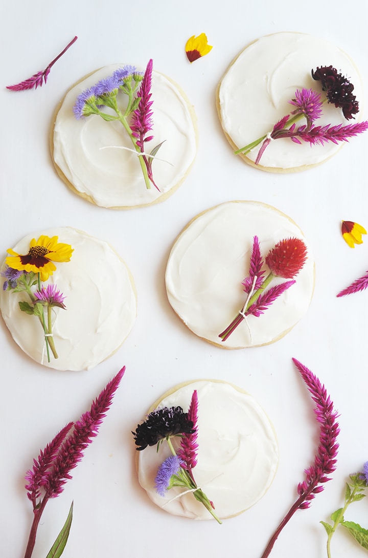 The Best Sugar Cookie Recipe! Top them with a mini fresh flower bouquet for a special touch.