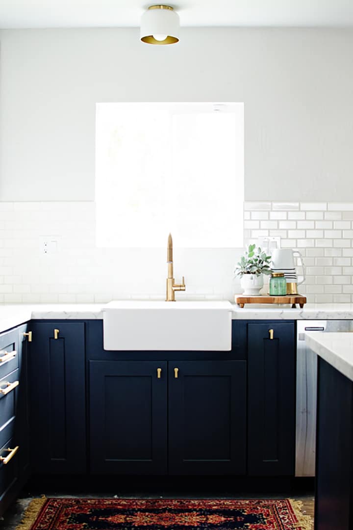 Lovely navy blue painted kitchen cabinets