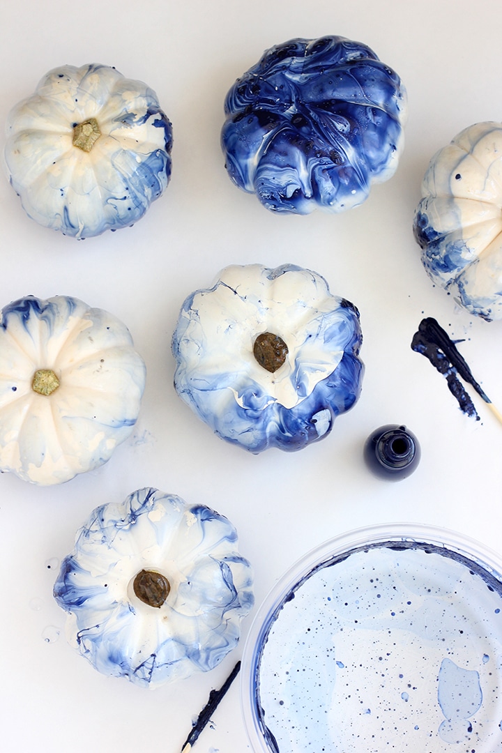 DIY Marbled Indigo Pumpkins