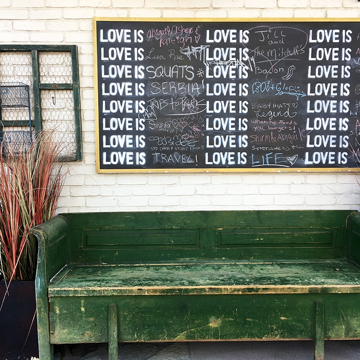 Love is chalkboard sign at Farm and Craft in Scottsdale