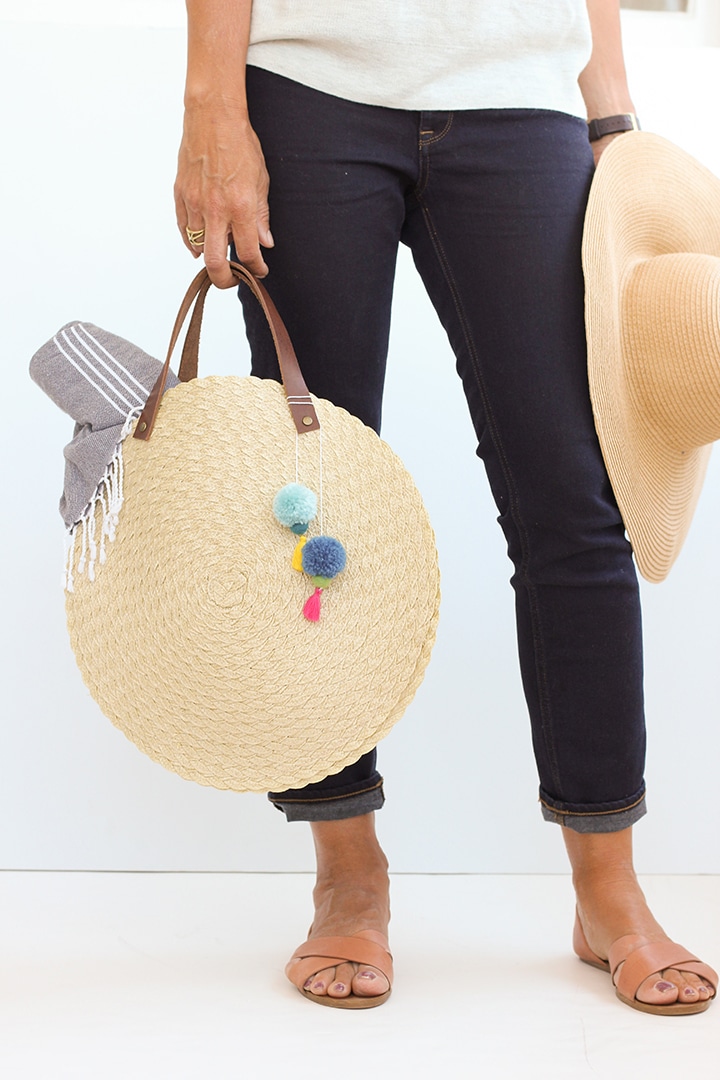 Circle straw sale beach bag