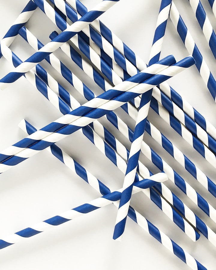blue and white striped straws