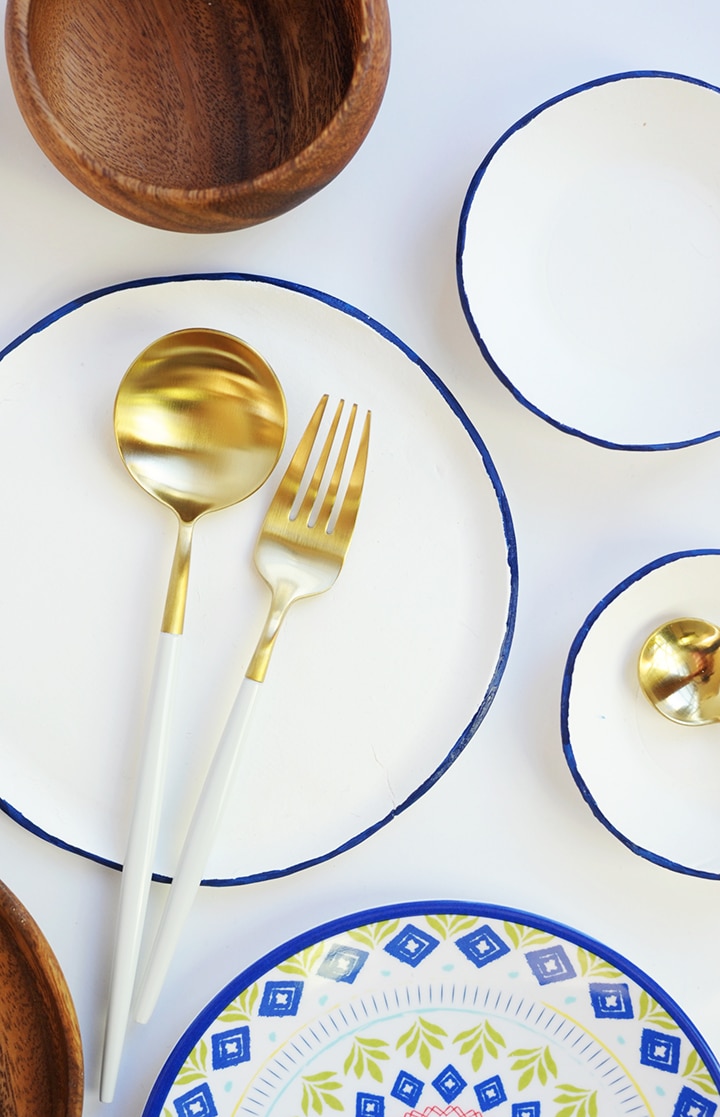 HOW TO MAKE A DIY AIR DRY CLAY GOLD AND WHITE PAINTED BOWL