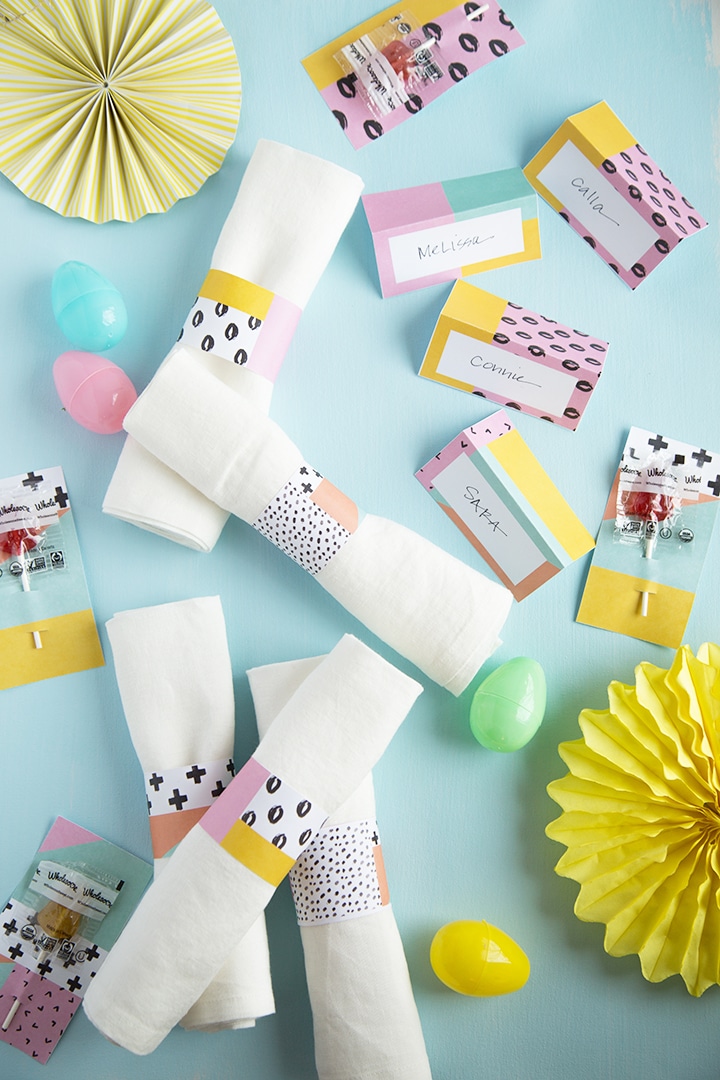 Free Printable Easter table decorations - napkins rings, place cards and lolliop cards