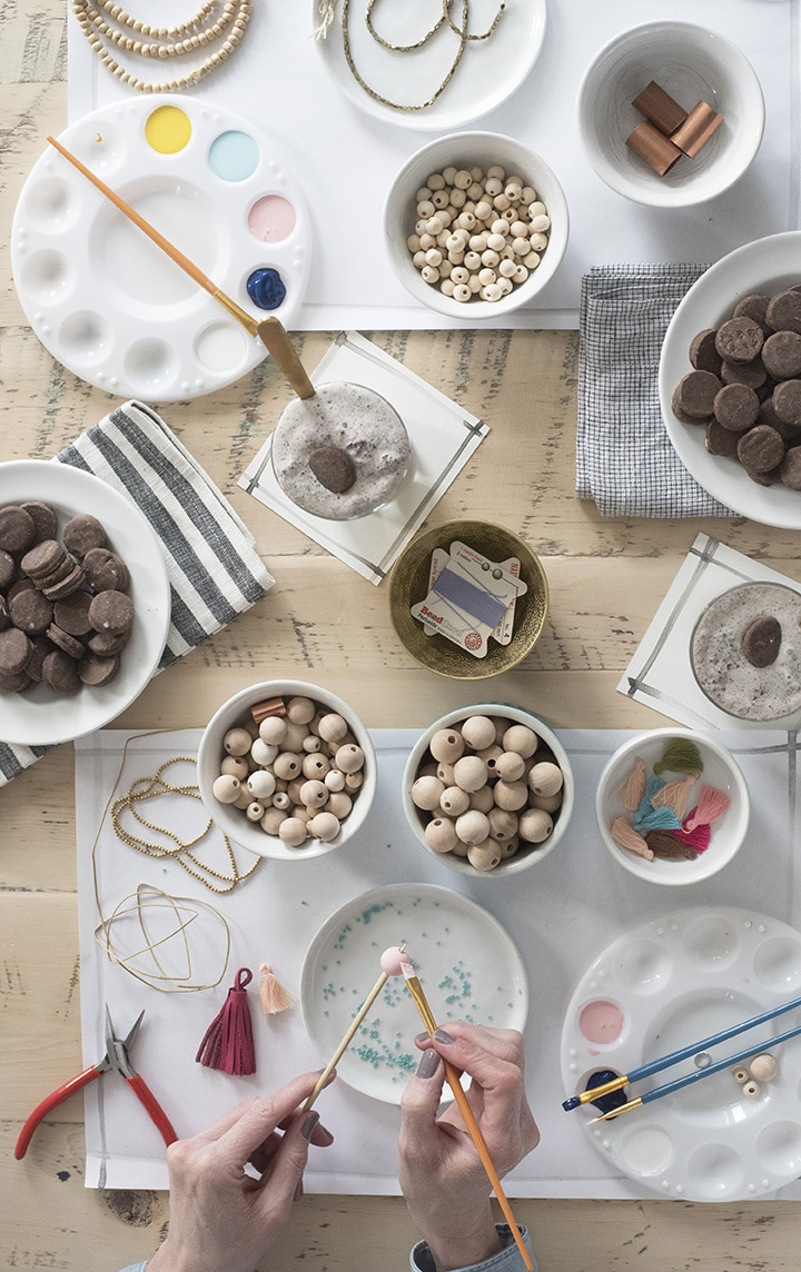 Host a girls' Craft Night and make painted wooden bead necklaces. Serve some Mint OREO Thins shakes!