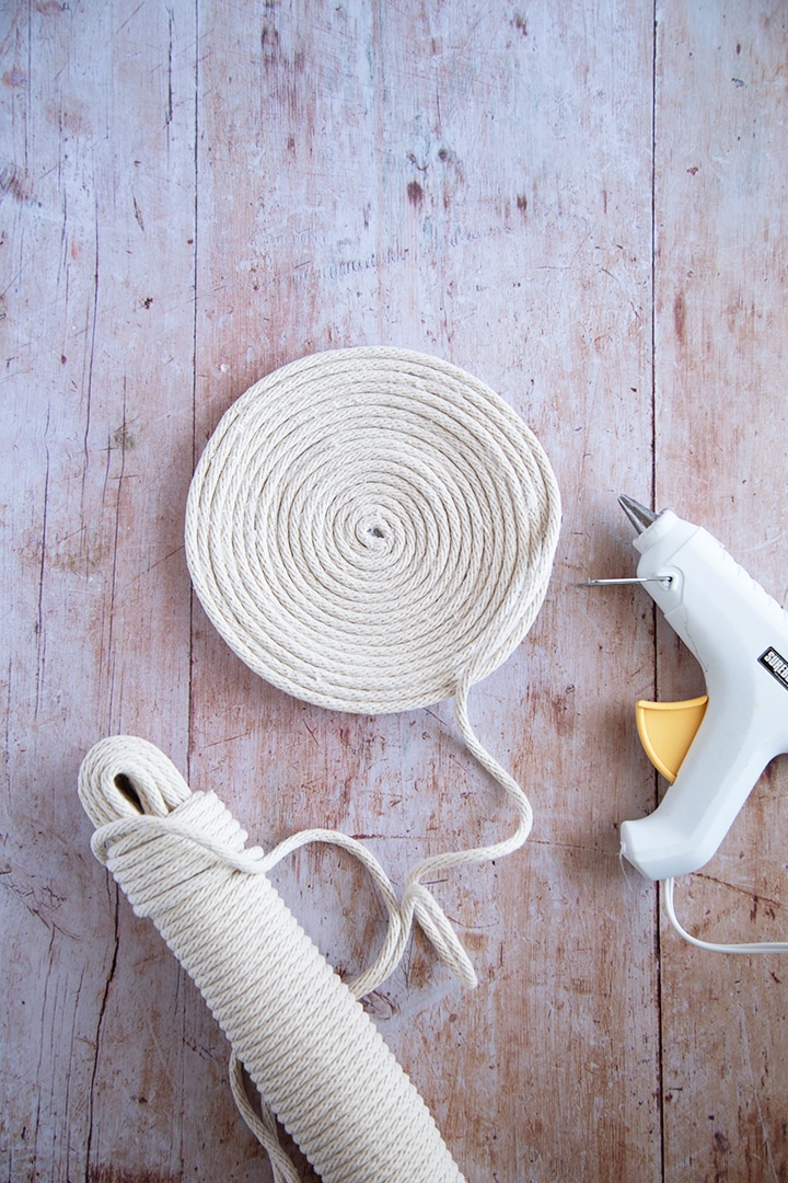 making a DIY rope planter basket