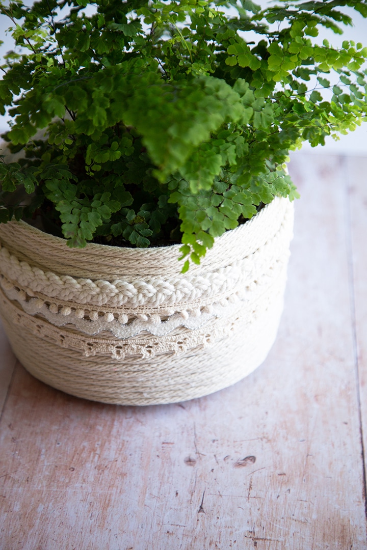 DIY Rope Planter Basket with embellishments