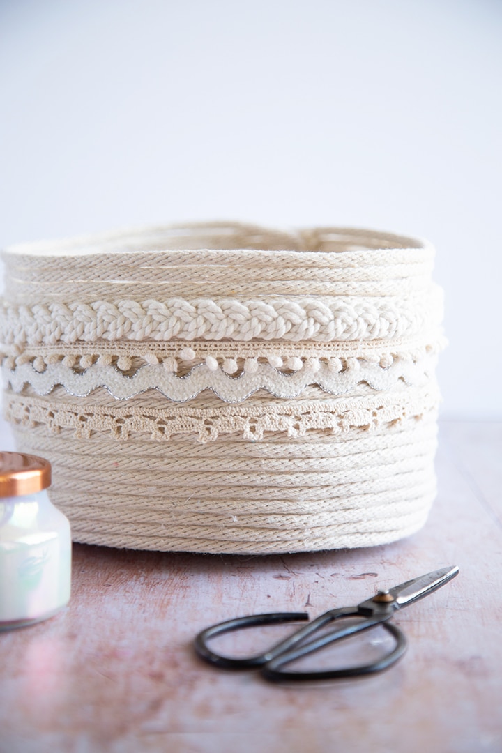 DIY Rope Planter Basket with embellishments