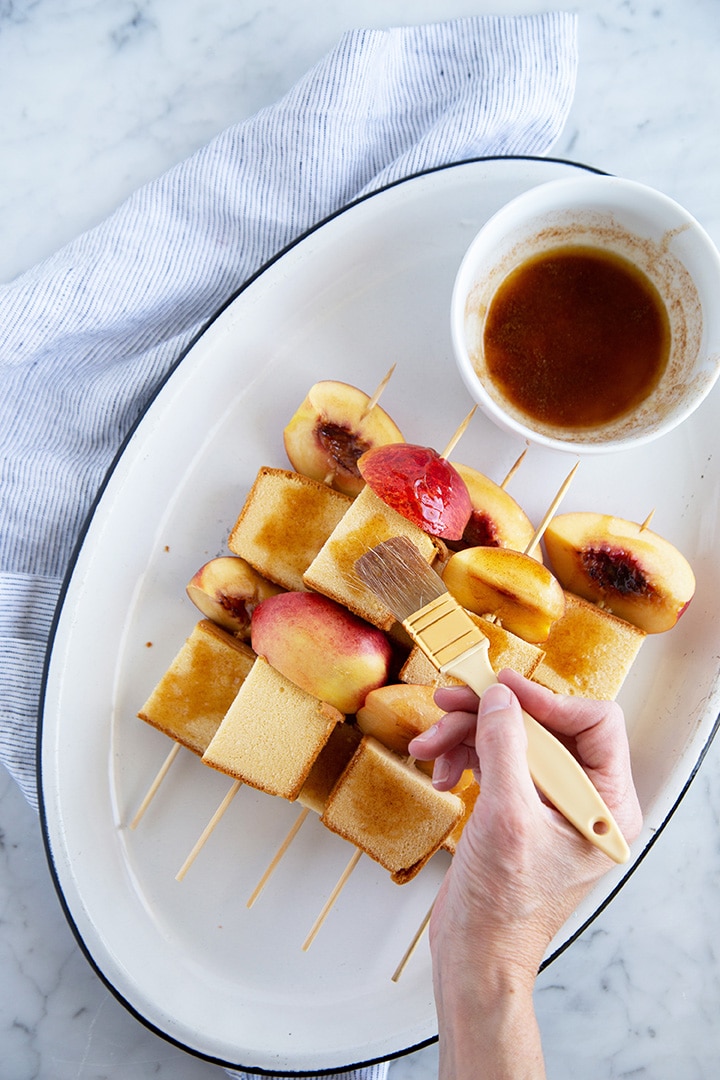 grilled pound cake and nectarine skewers