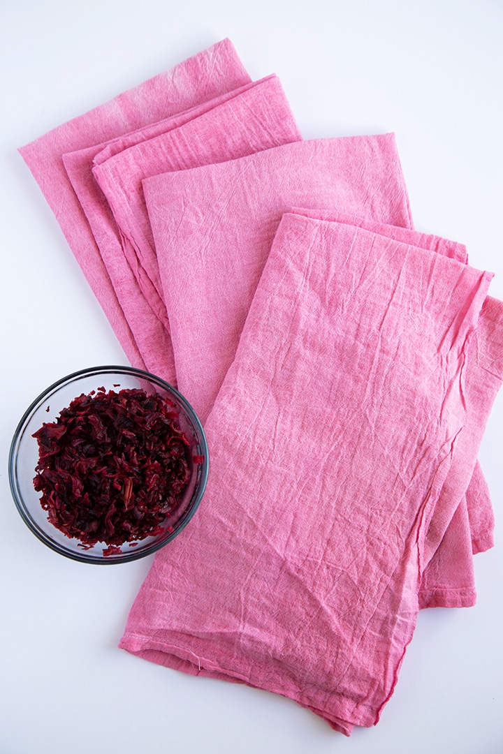 natural dyed dish towel with hibiscus leaves