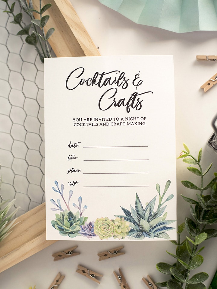 Free Printable Cocktails and Craft Night invitation