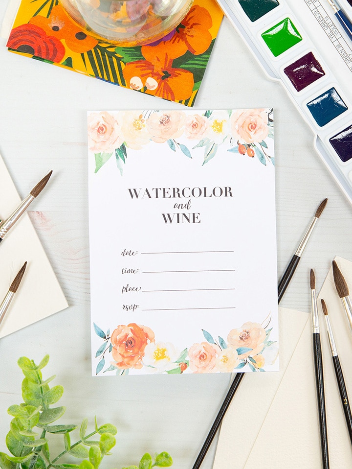 Free Printable Watercolor and Wine Party Invite