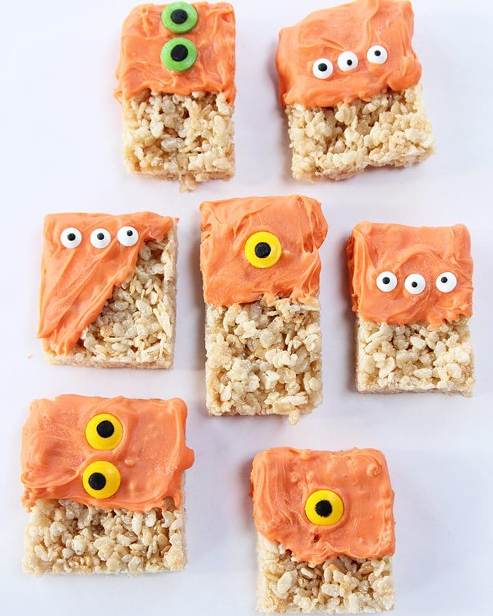Simple Halloween Snacks for Kids - rice crispy treat monsters