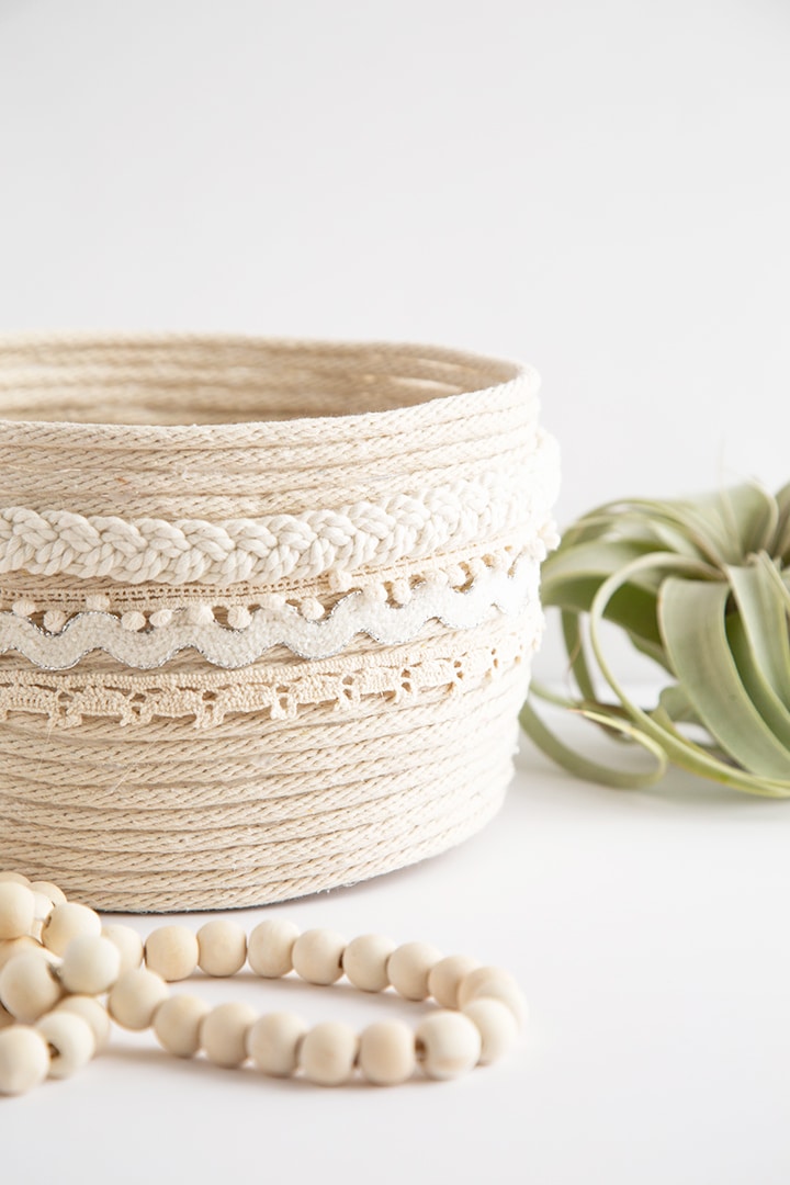 Make this simple embellished rope basket!