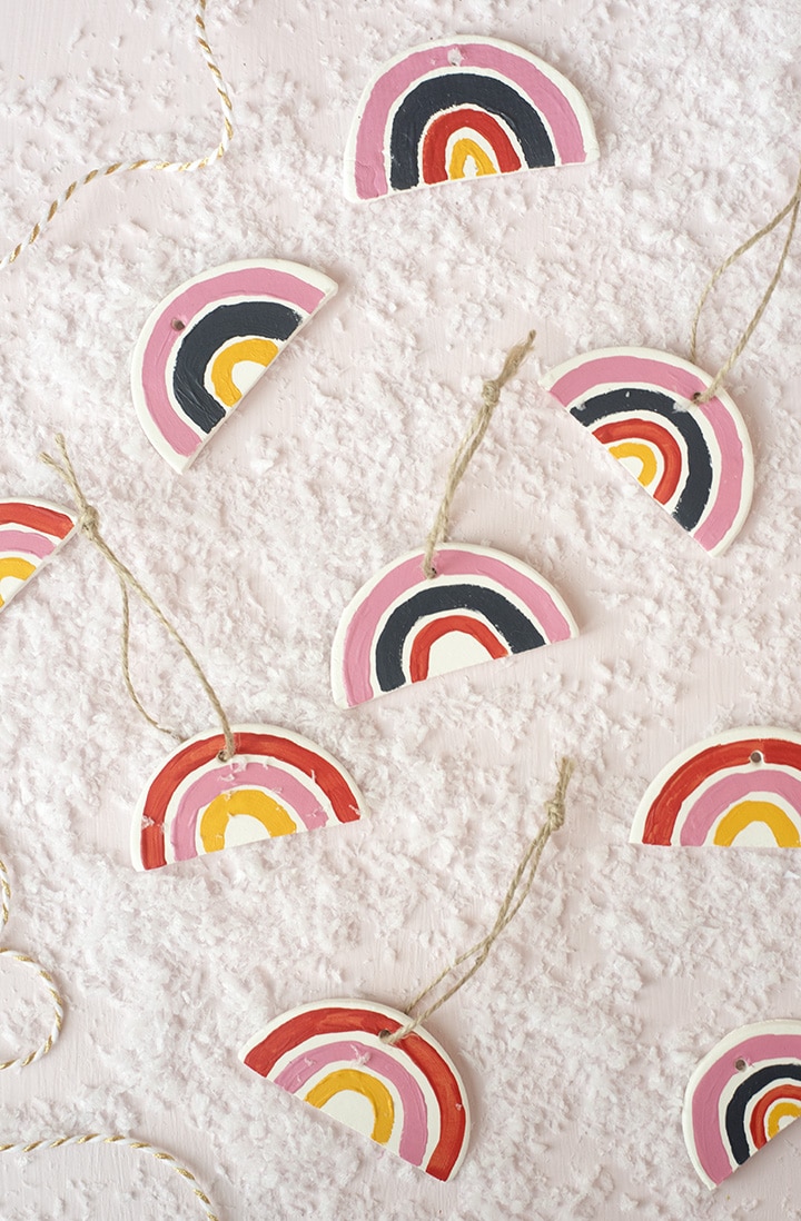 Learn how to make these simple clay rainbow ornaments
