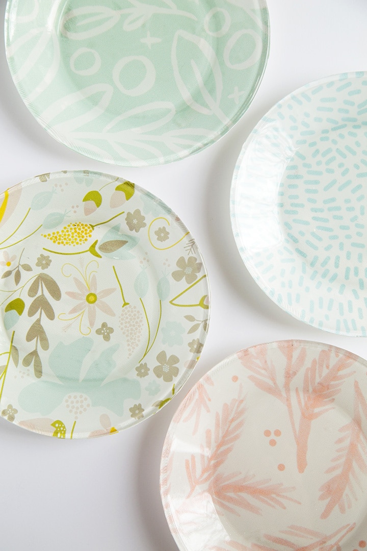 DIY Fabric Lined Decoupage Glass Plates