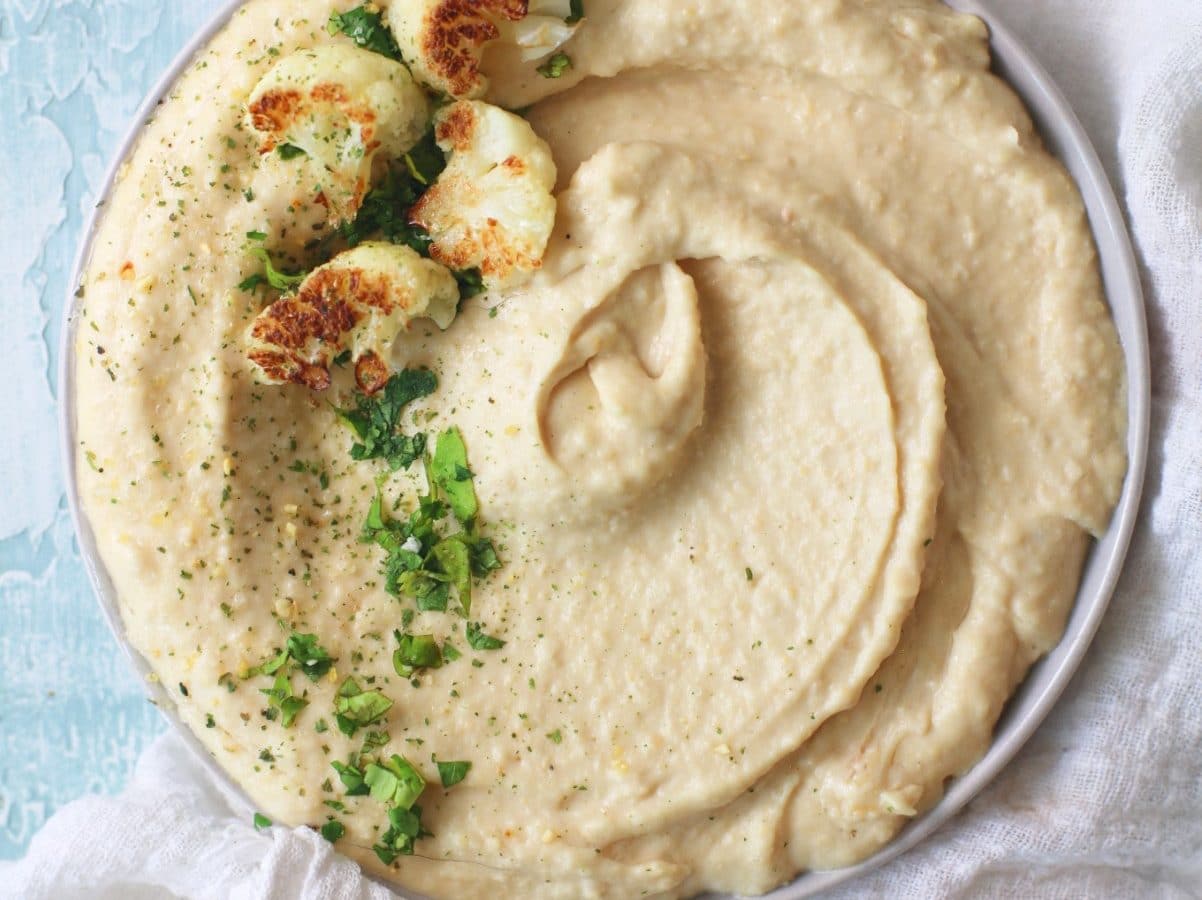 Roasted Cauliflower Hummus Recipe #cauliflower #hummus #recipe #appetizer