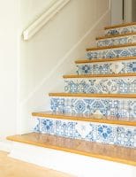 DIY Tile Patterned Stair Risers with Removable Wallpaper
