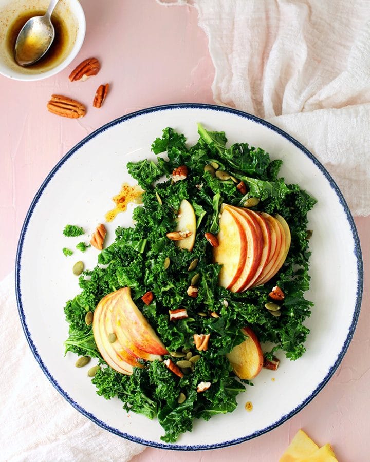 Make this delicious kale salad with apples, pecans and pepitas.