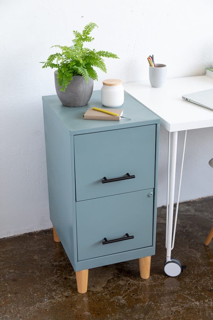 Filing Cabinet Makeover with spray paint, new handles and wood legs #DIY 