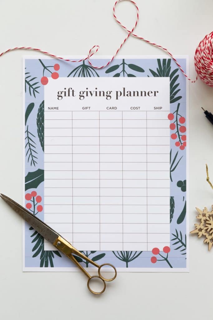 Holiday Gift Giving Planner free printable 