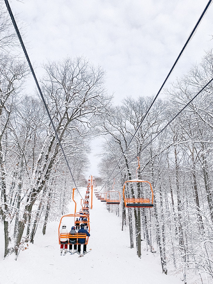 snowy michigan ski lift