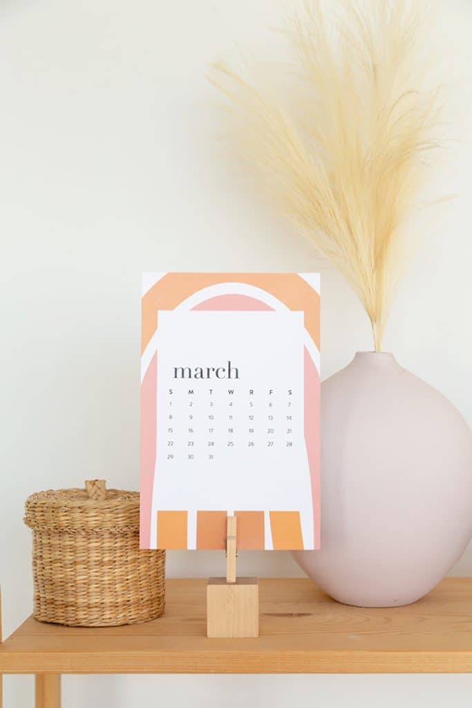 pink coral free printable march calendar 