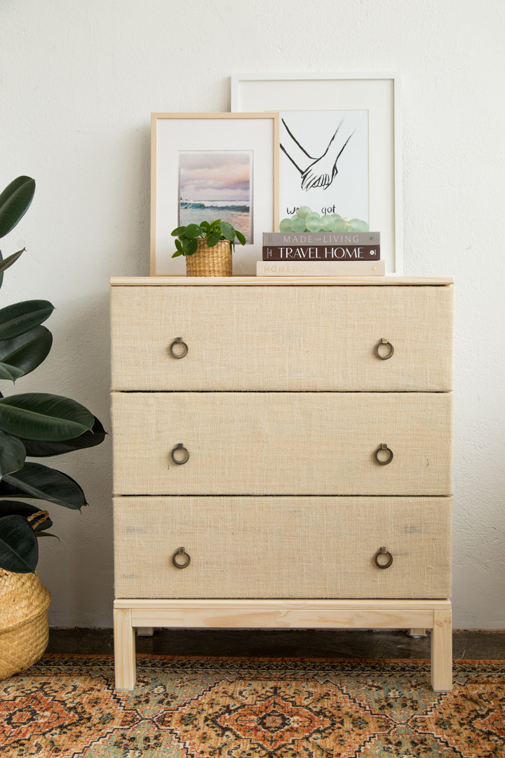 Ikea Hack Tarva Dresser with fabric covered drawers