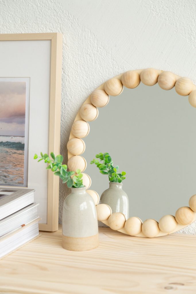 circle wood bead mirror