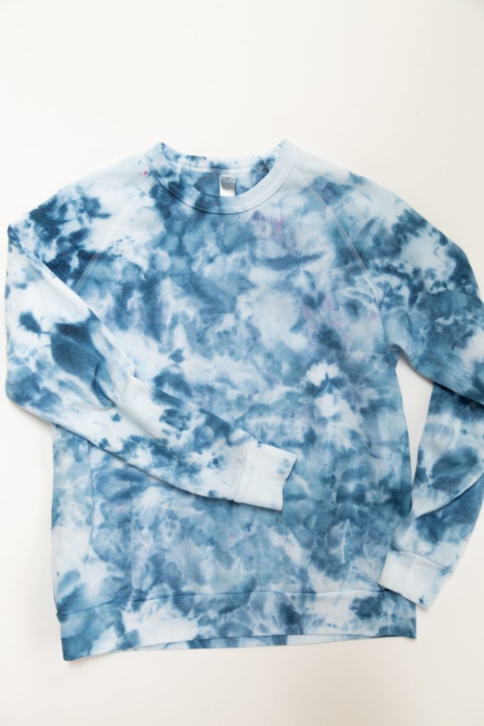 blue and white ice dye sweatshirt