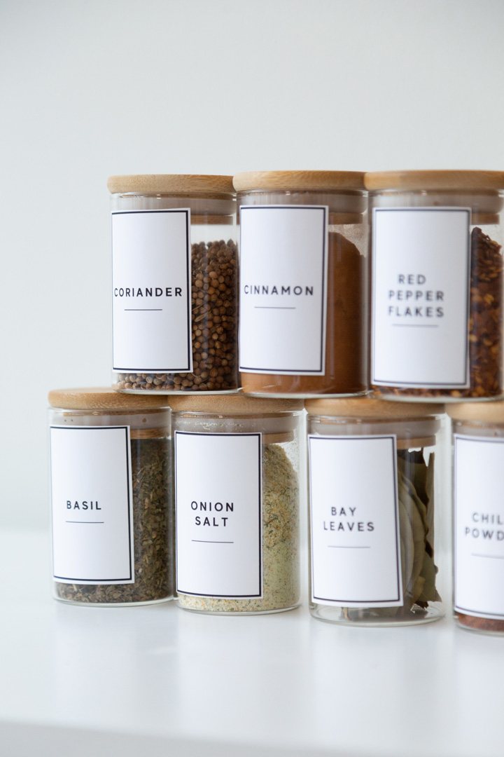 spice jars with labels
