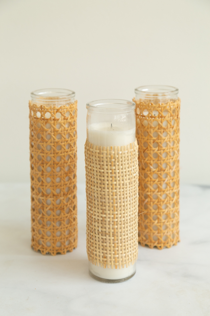 cane wrapped glass candles